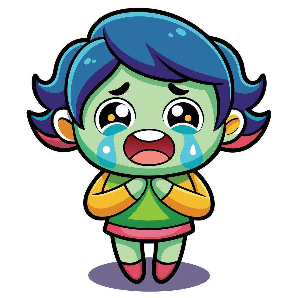 a cartoon girl crying with her hands on her face white background vector