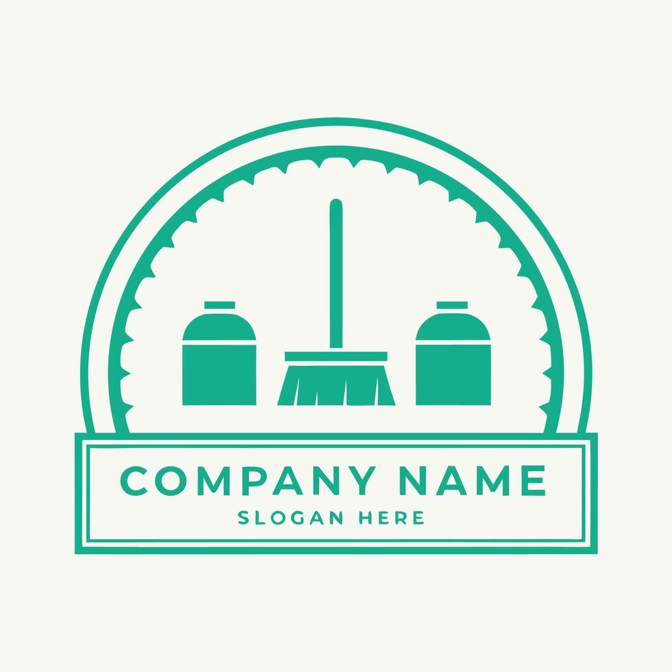 cleaning logo template with a broom and mop on a white background vector