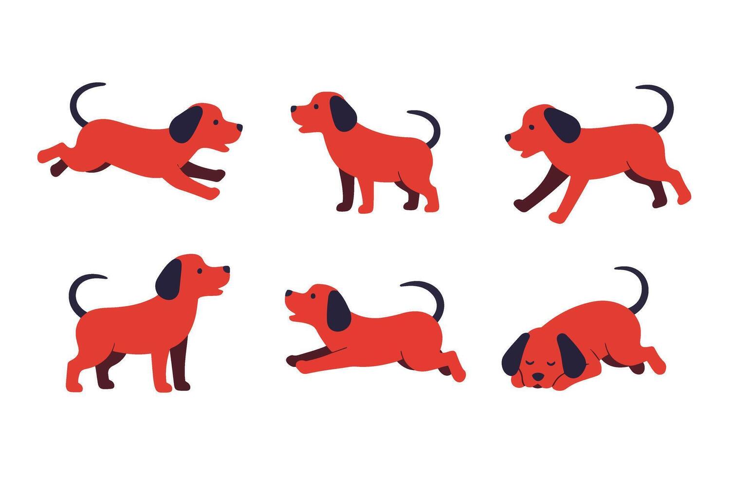 Cartoon brown dog in multiple adorable running and sitting movements vector