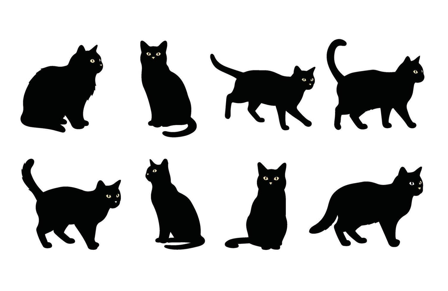 Black Cat Silhouettes in Various Dynamic and Static Poses vector