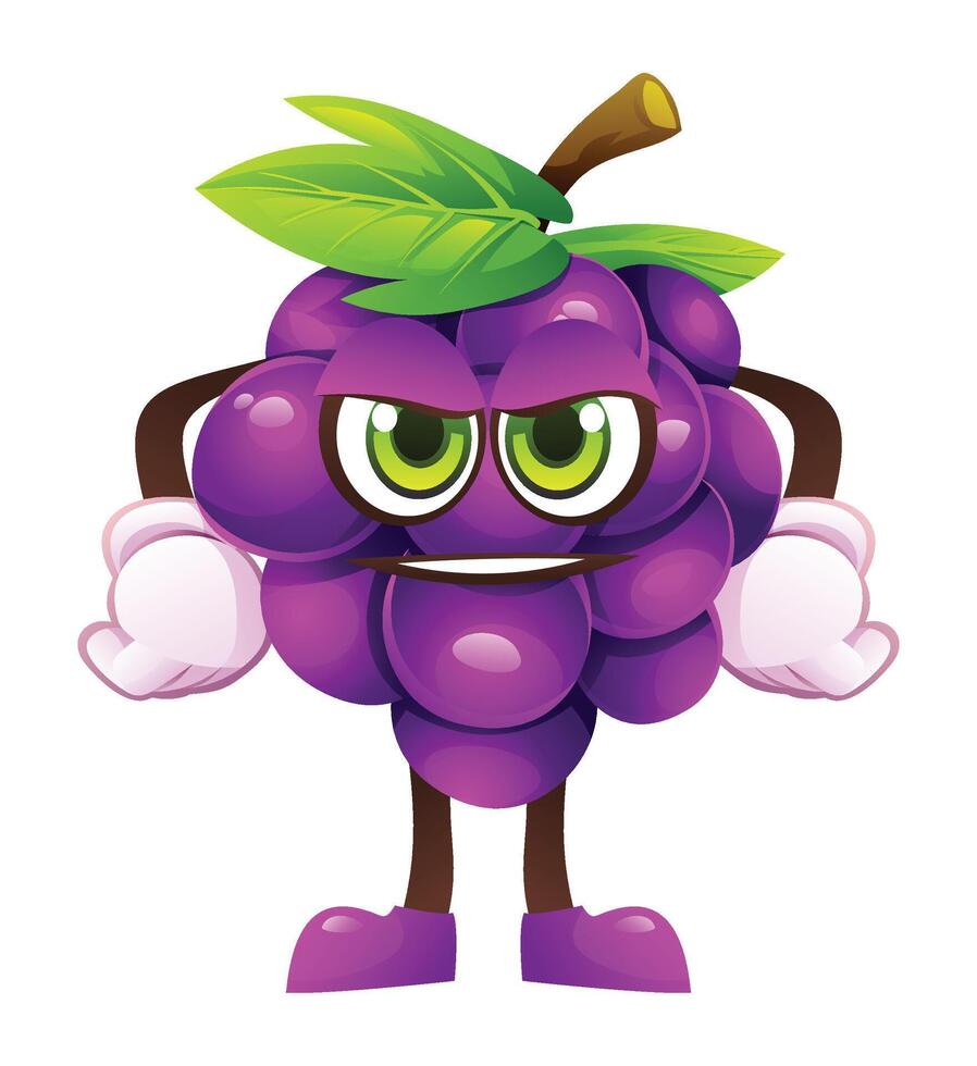 Cute grape character, expressing readiness. Cartoon illustration vector