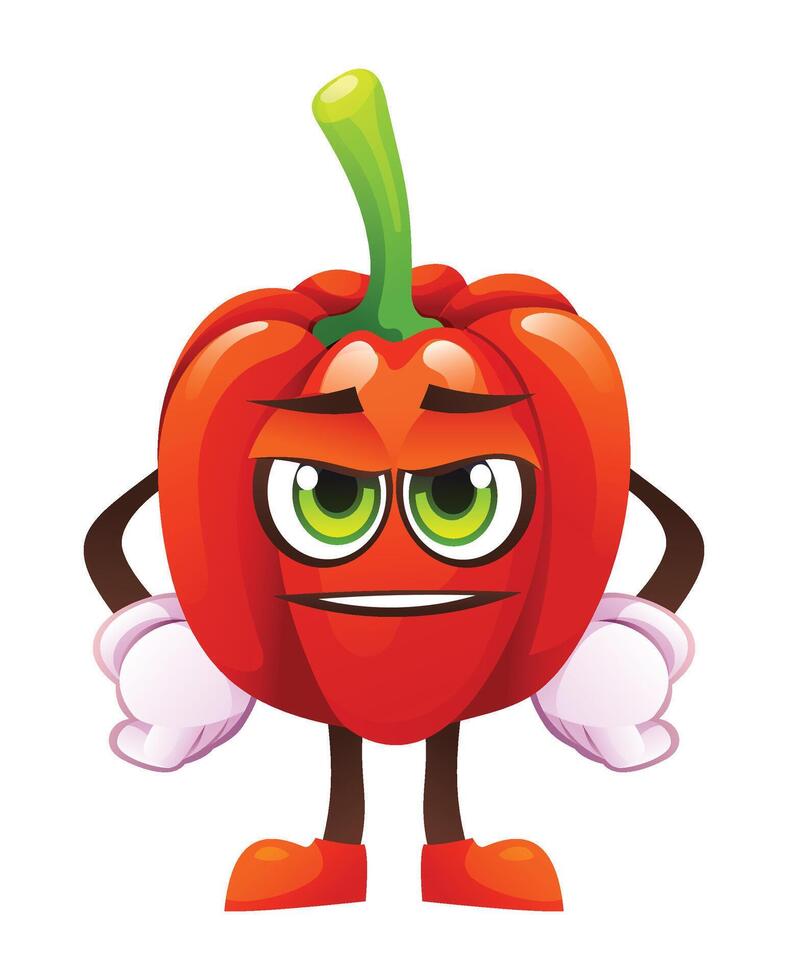 Cute red pepper character, expressing readiness. Cartoon illustration vector