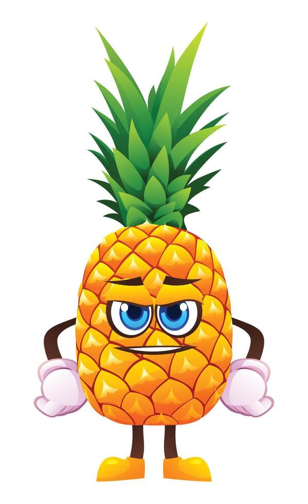 Cute pineapple character, expressing readiness. Cartoon illustration vector