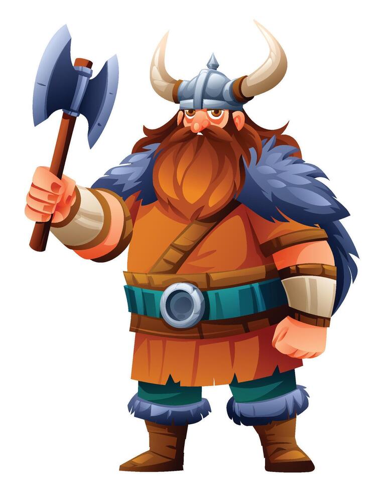 Viking character with axe. Cartoon illustration isolated on white background vector