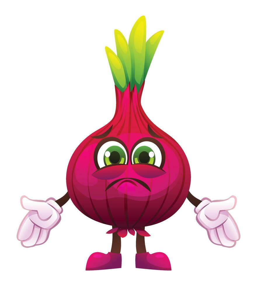 Sad onion character, expressing disappointment. Cartoon illustration vector
