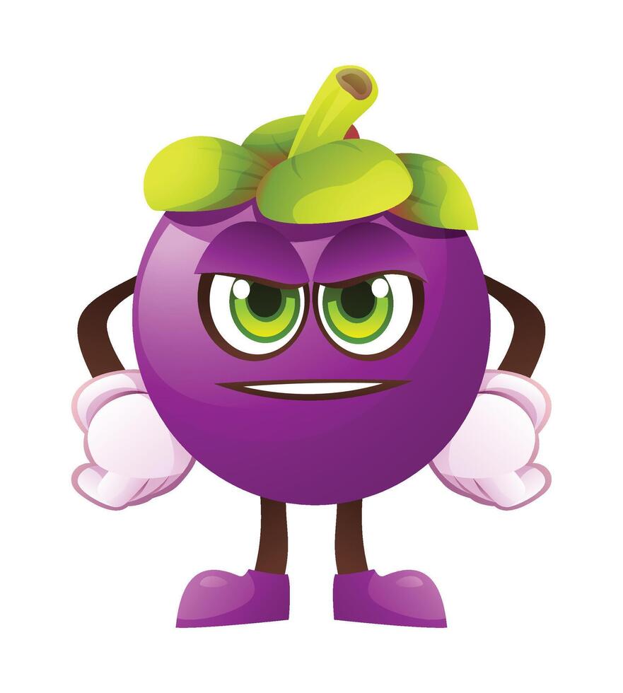 Cute mangosteen character, expressing readiness. Cartoon illustration vector