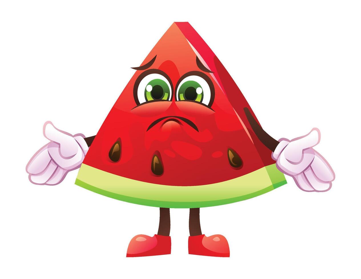 Sad watermelon slice character, expressing disappointment. Cartoon illustration isolated on white background vector