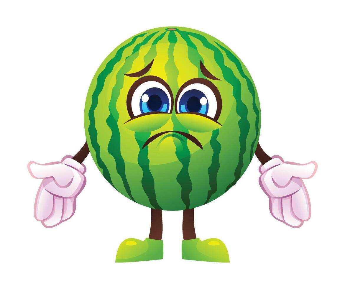 Sad watermelon character, expressing disappointment. Cartoon illustration vector