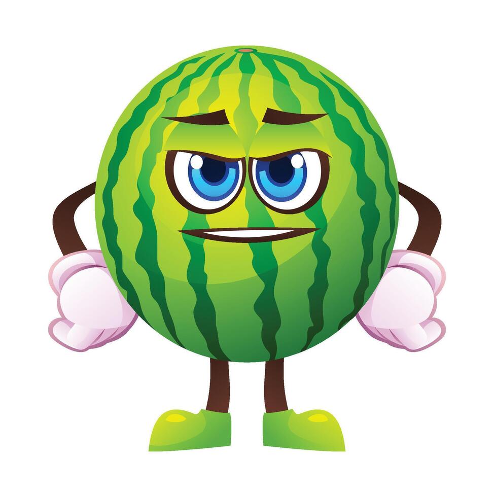 Cute watermelon character, expressing readiness. Cartoon illustration vector