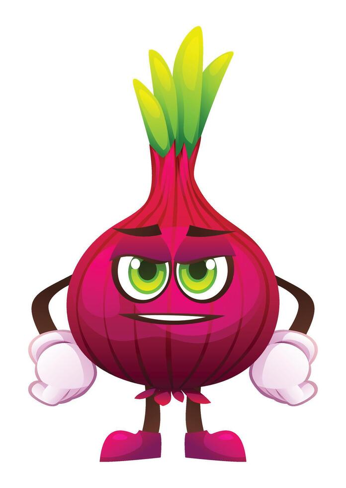 Cute onion character, expressing readiness. Cartoon illustration vector