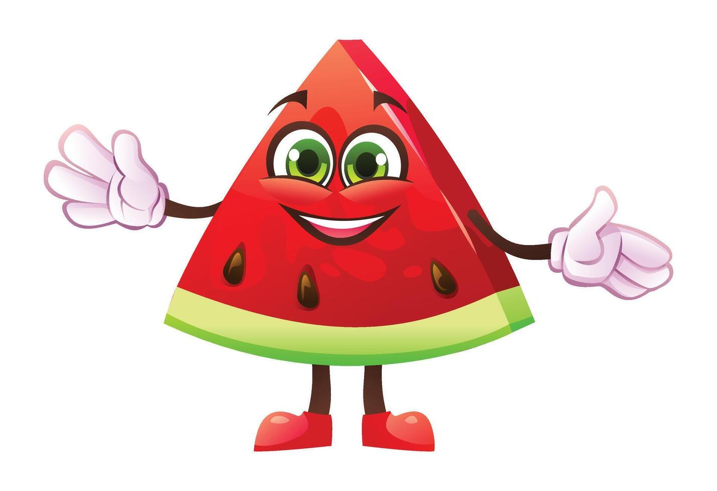 Cute watermelon slice character with open arms, welcoming and cheerful. Cartoon illustration isolated on white background vector