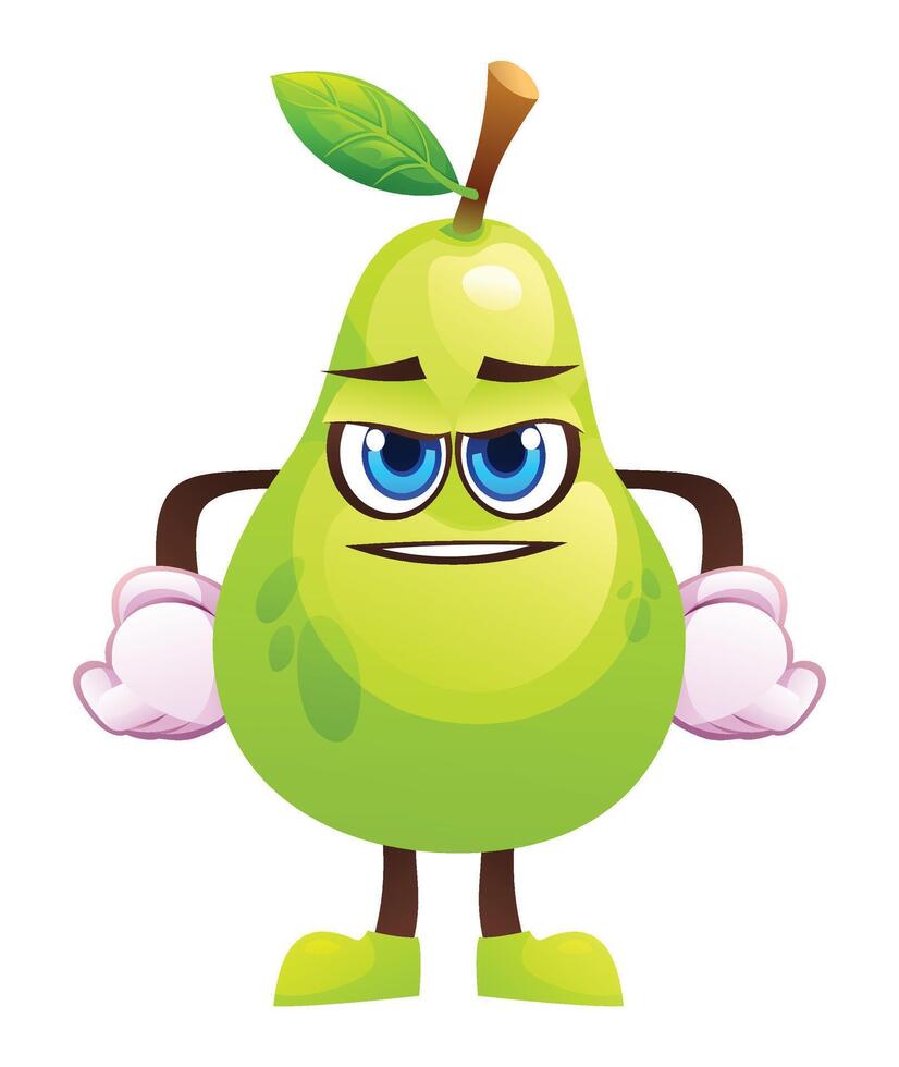 Cute pear character, expressing readiness. Cartoon illustration vector