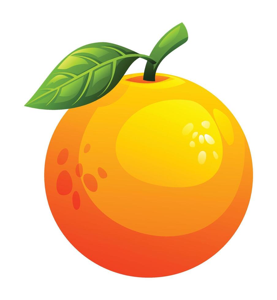 Fresh orange with leaf on top. Cartoon illustration vector