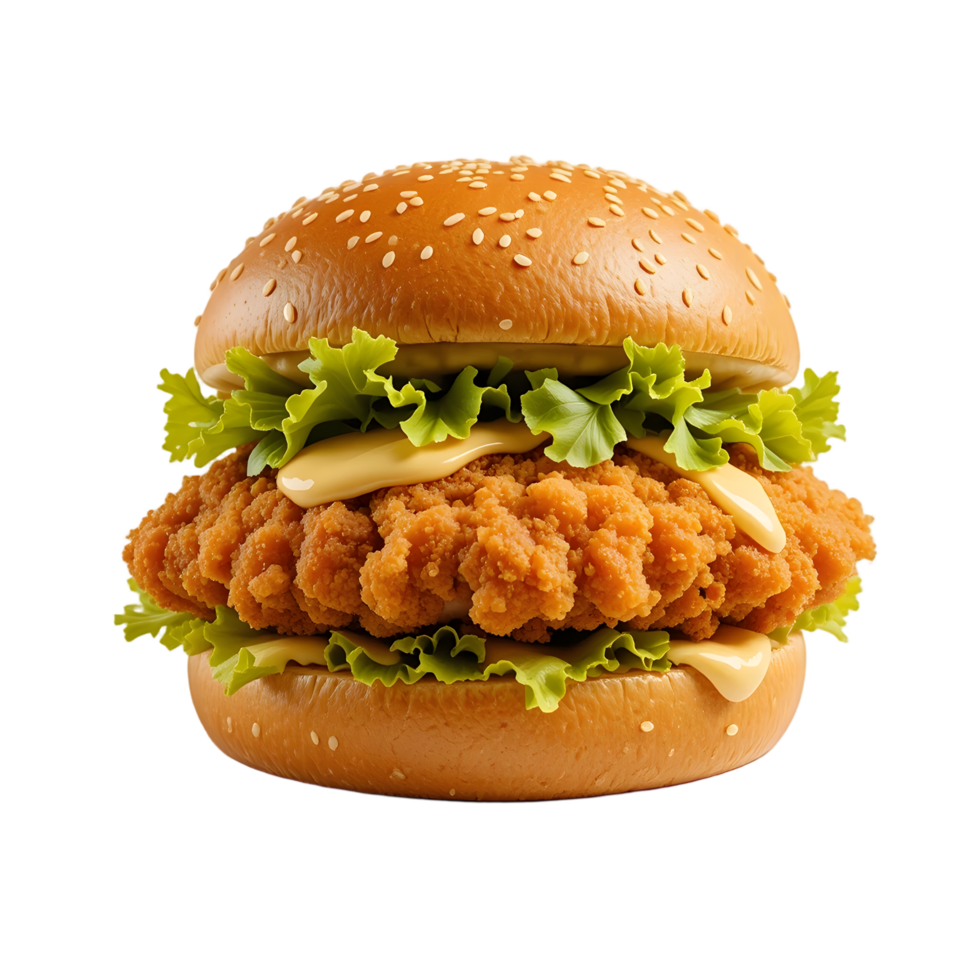 Crispy Chicken Burger with Lettuce and Creamy Mayo png