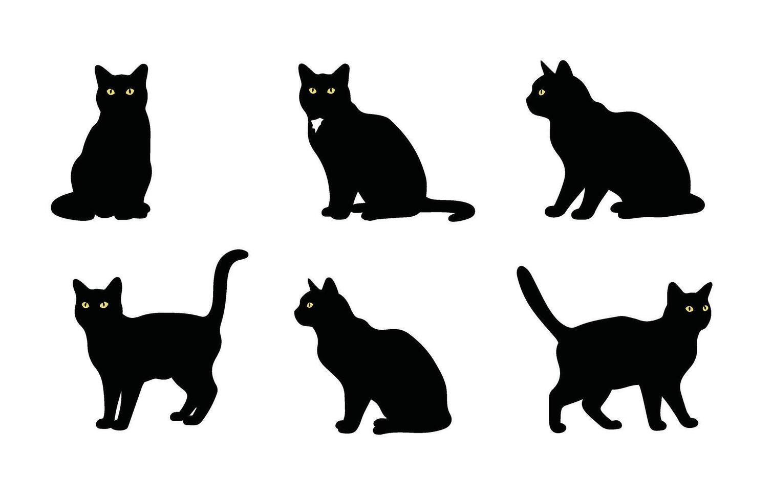 Different Poses of Black Cat Silhouettes Collection vector