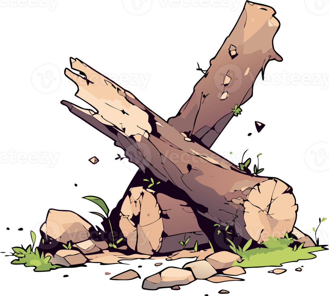 Broken Logs and Rocks Illustration, Nature Concept png