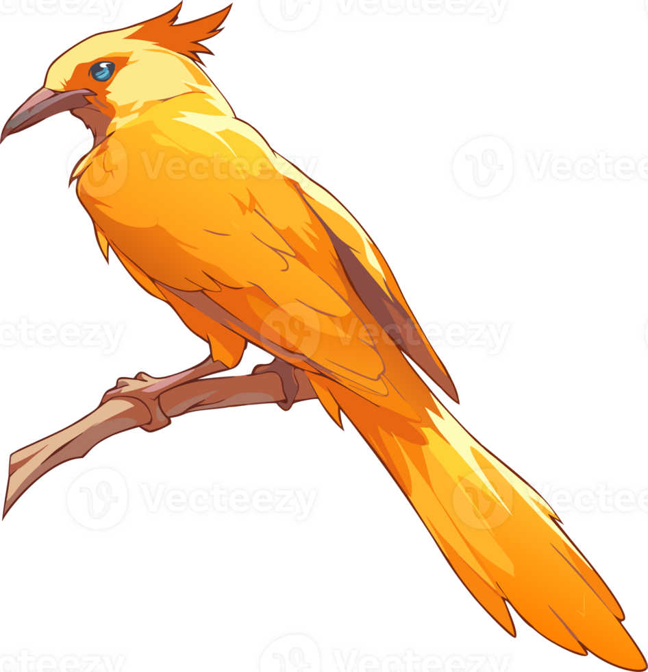 Vibrant Yellow Bird on Branch, Digital Art Concept. png