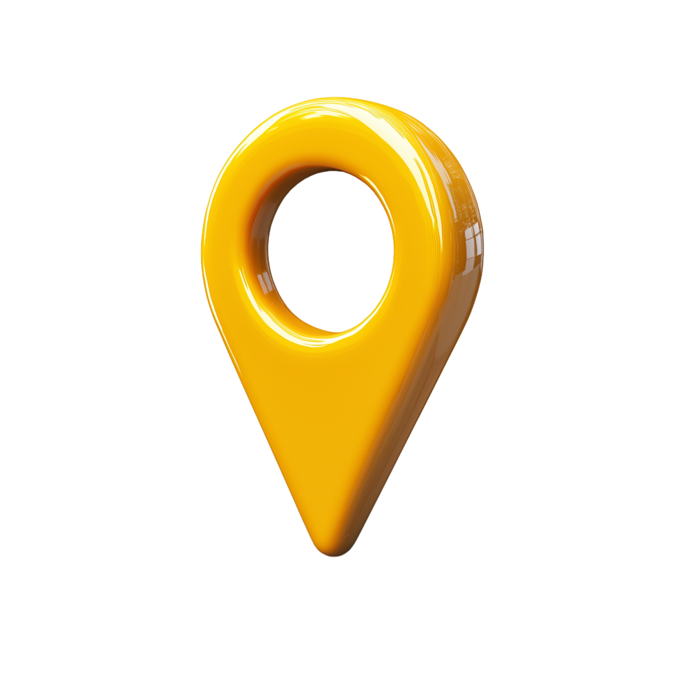 3D Render of a Glossy Yellow Location Pin Icon Digital Map Pointer Navigation Symbol png