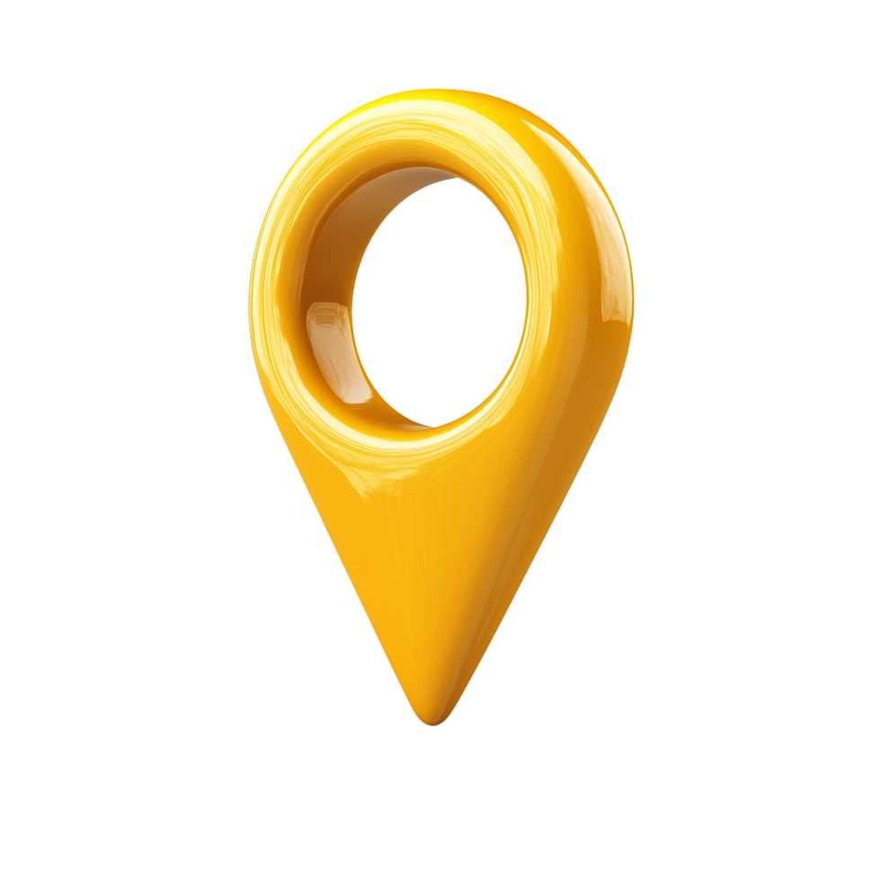 3D Render of a Glossy Yellow Location Pin Icon for Navigation and GPS Applications png