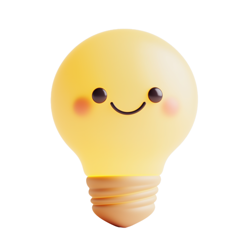Adorable 3D Render of a Happy Light Bulb Smiling Brightly Illumination Ideas Creativity Concept png