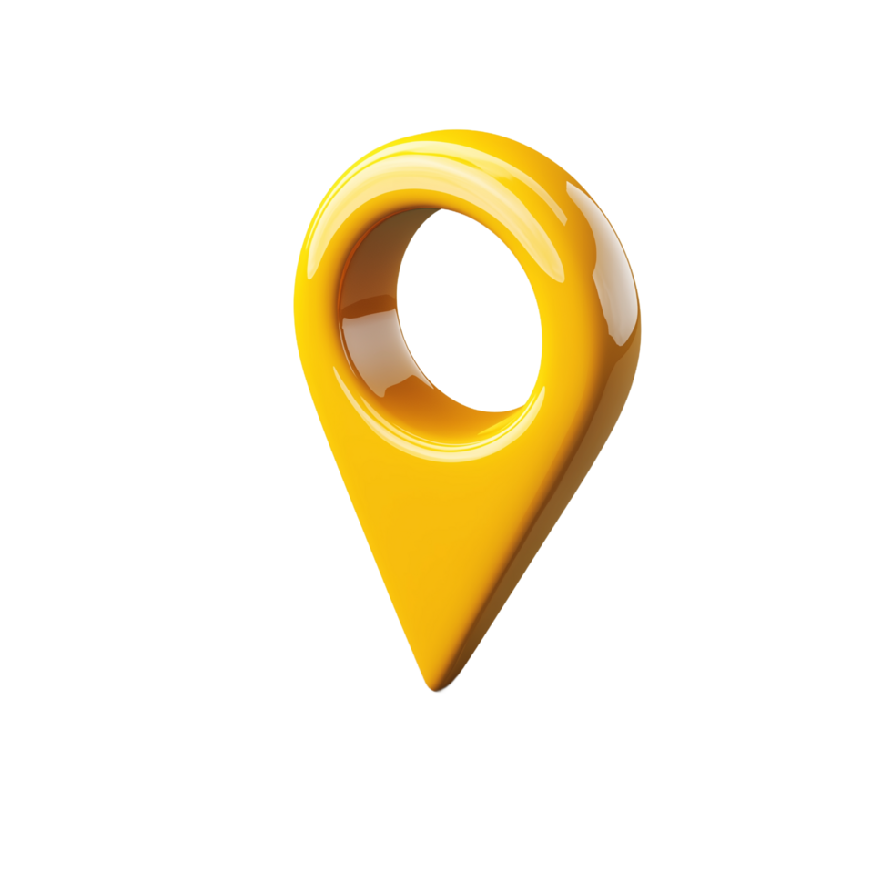3D Render of a Yellow Glossy Location Pin Icon for Navigation and Map Applications png