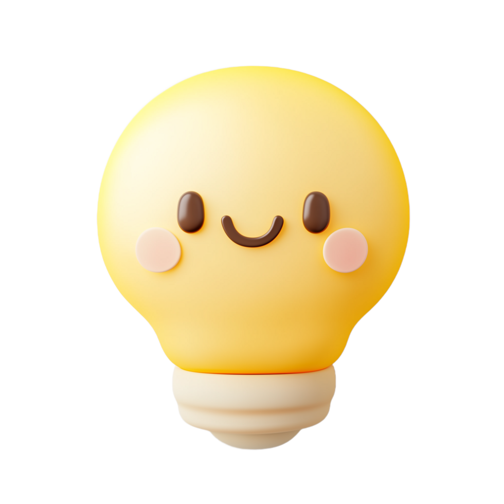 Adorable 3D Render of a Smiling Light Bulb Icon Happy Illumination Creative Idea Concept png