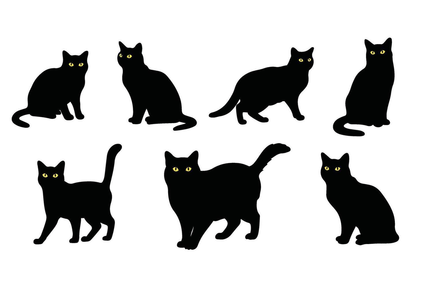 Premium Set of Black Cat Silhouettes in Motion and Rest vector