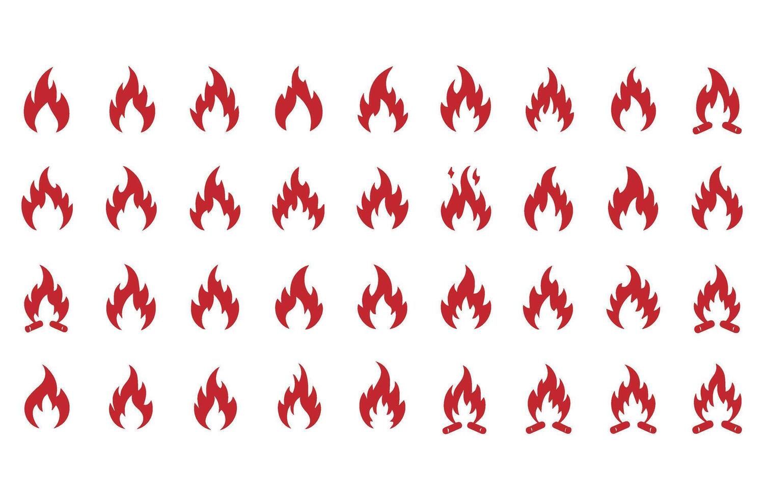 Fire icons set in red for danger warning and burning energy representation vector
