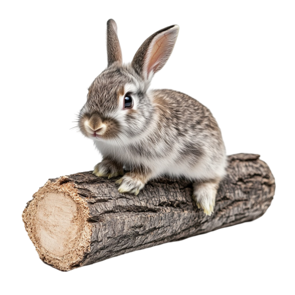 Small Rabbit Sitting on Top of a Log png
