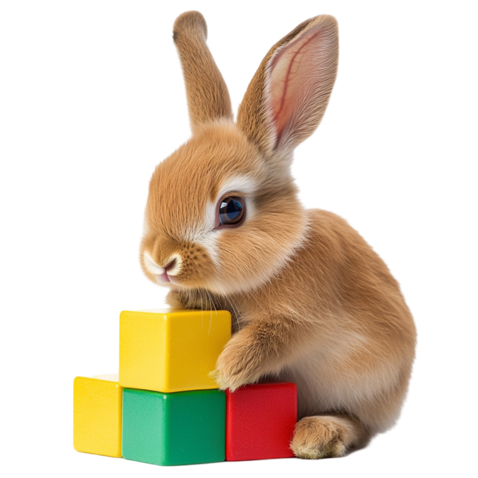 Cute Rabbit Playing with Blocks png