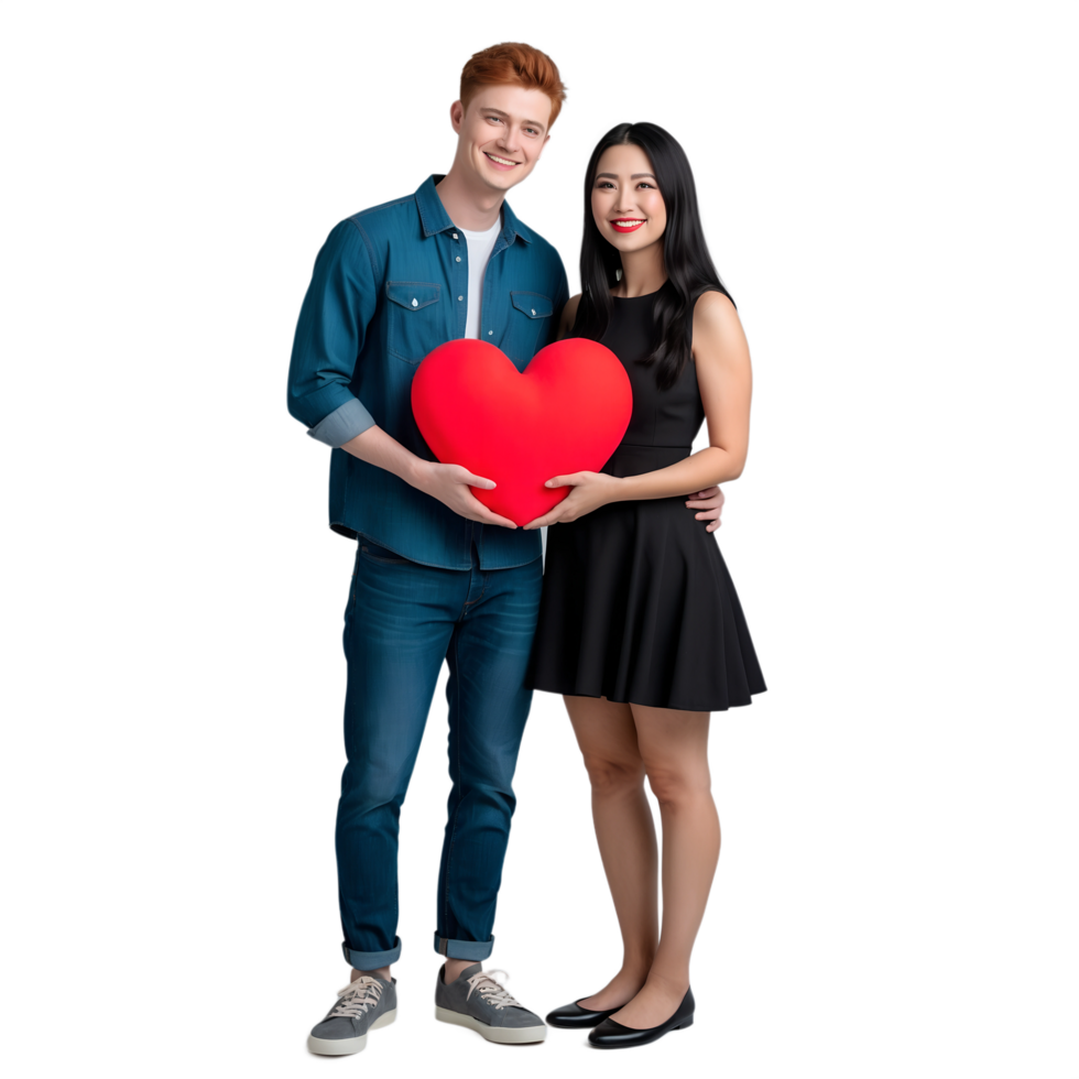 A young man and woman holding a heart shaped object png