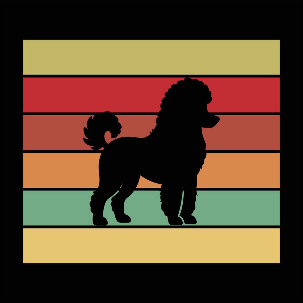 Toy Poodle Dog Silhouette in a Vintage Sunset Scene vector