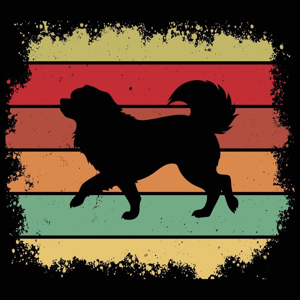 Japanese Chin Dog Silhouette Against a Retro Sunset vector