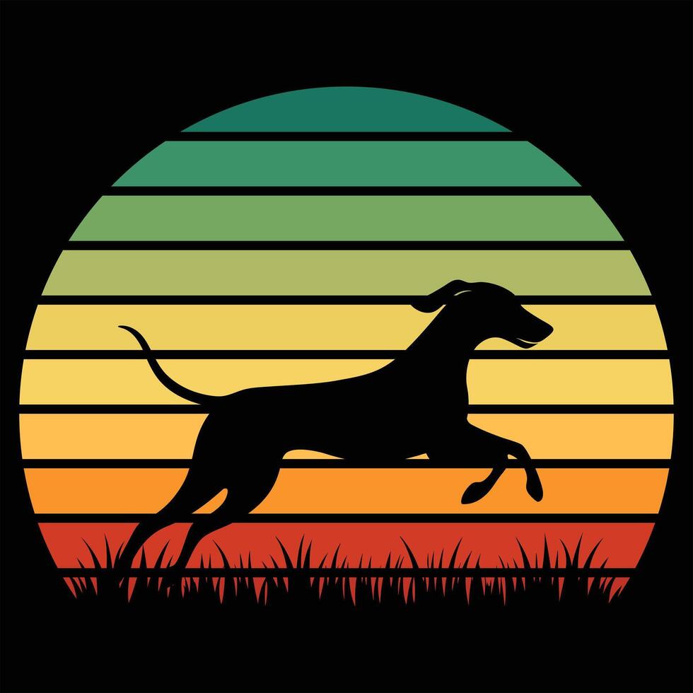 Sunset Retro Background with Redbone Coonhound Dog Silhouette vector