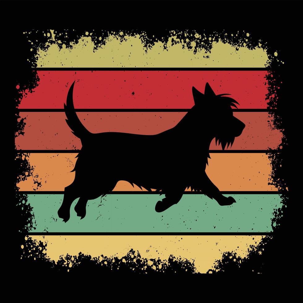 Skye Terrier Silhouette with a Classic Sunset Retro Scene vector