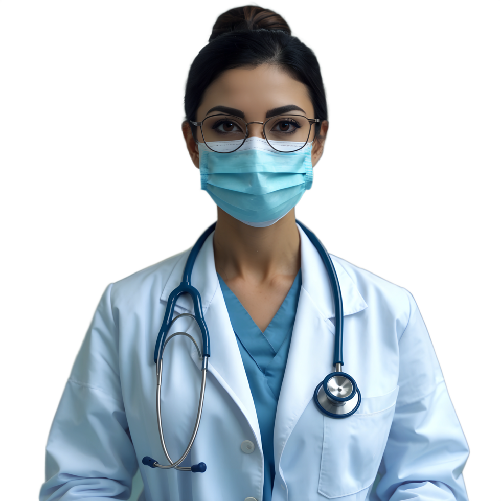 A female doctor wearing a mask and holding a stethoscope png