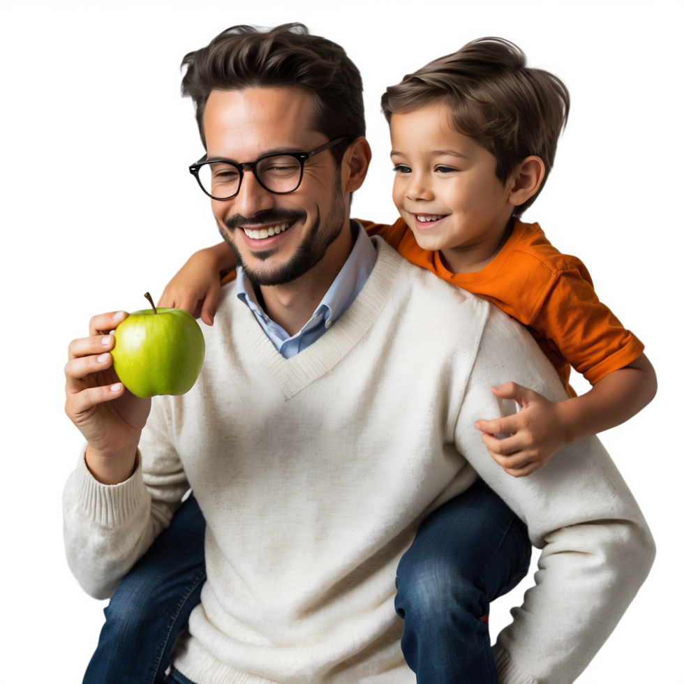 A man and a boy are holding an apple png