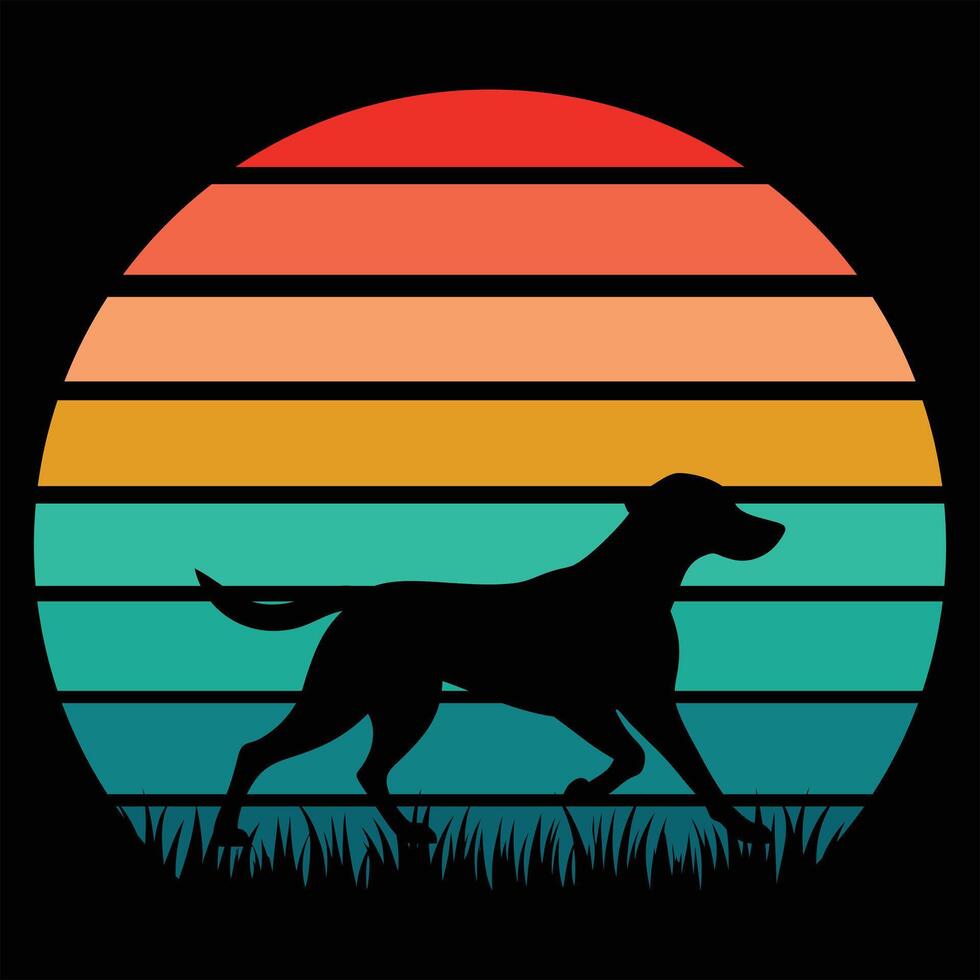 Chesapeake Bay Retriever Silhouette on a Sunset Retro Background vector