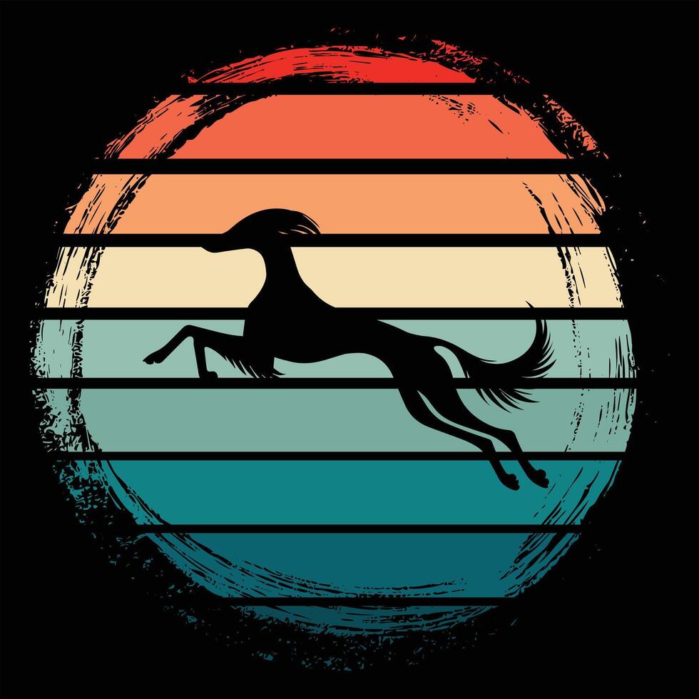Retro Sunset with Saluki Dog Silhouette in the Horizon vector