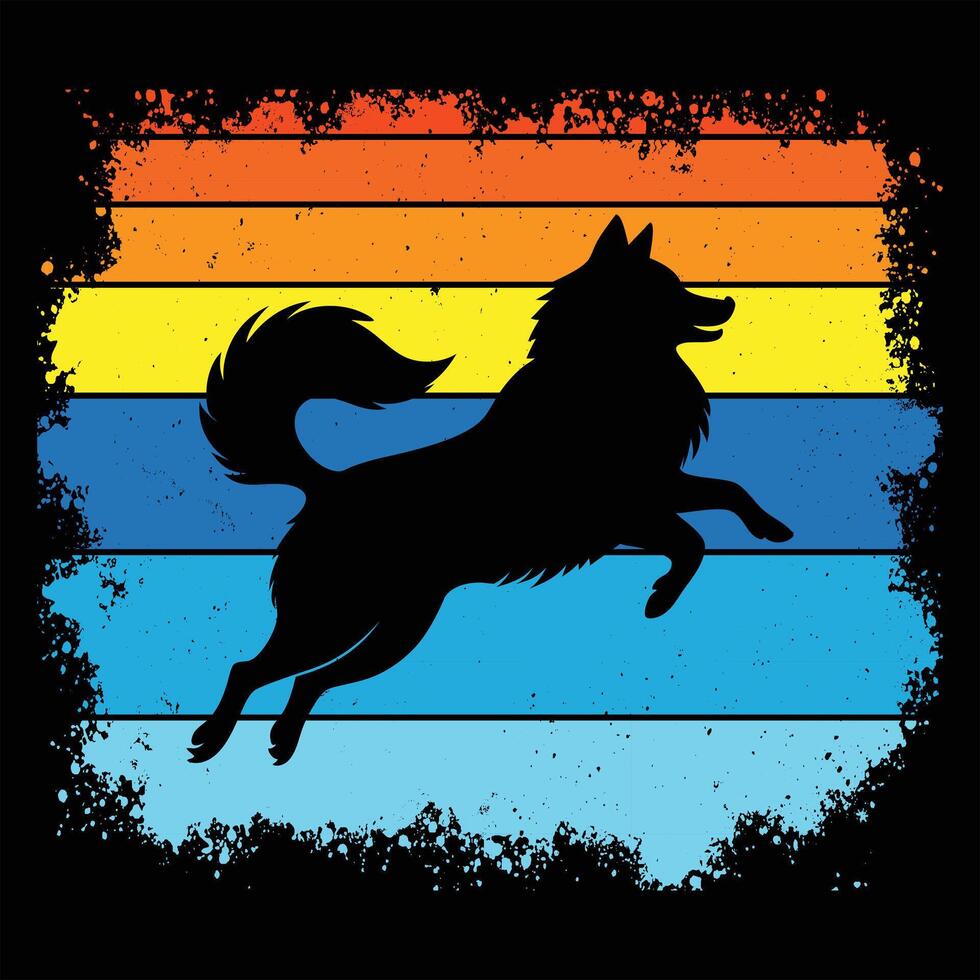 Sunset Colors With American Eskimo Dog Silhouette Design vector