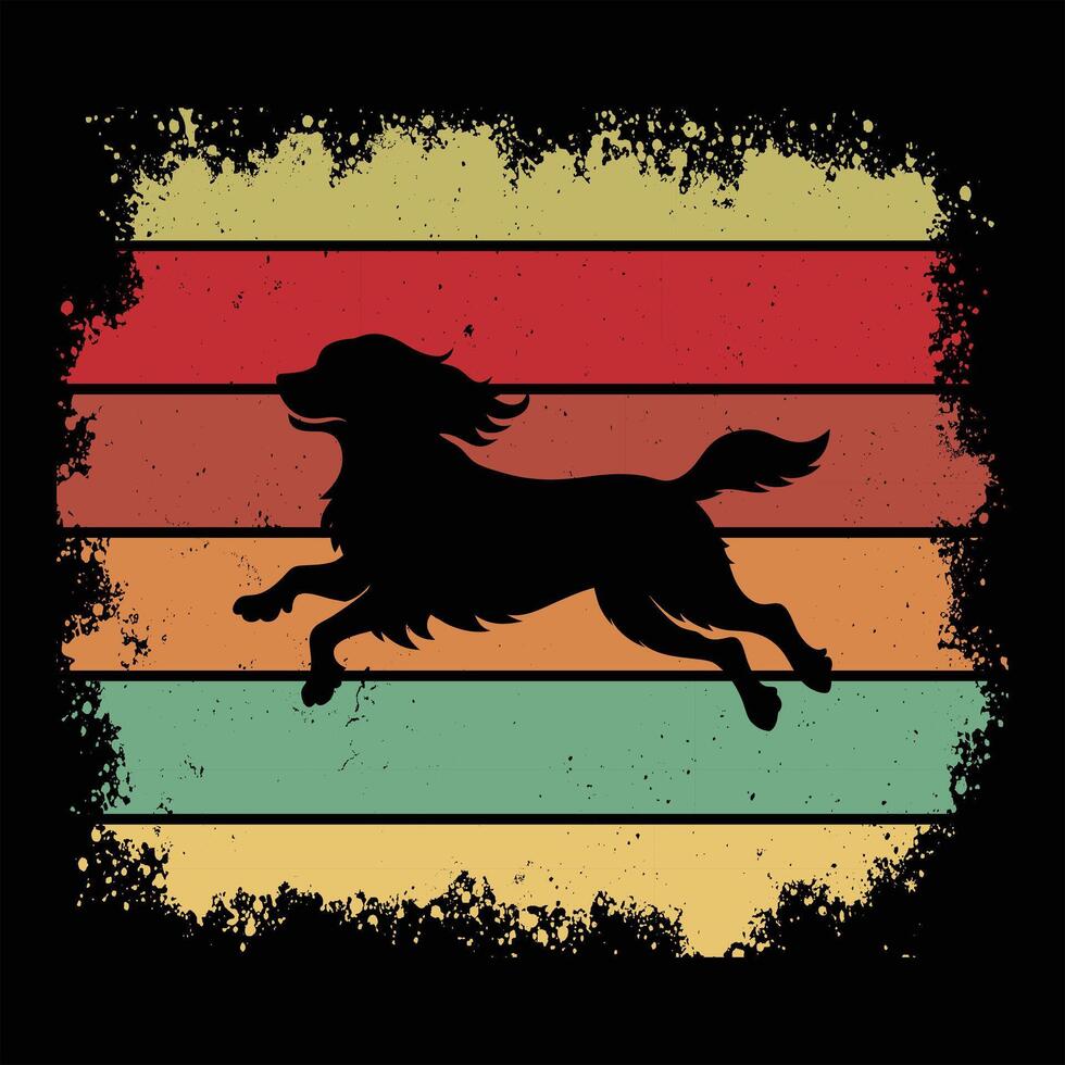 Wirehaired Pointing Griffon Dog Silhouette Retro Sunset Illustration Graphic Design vector