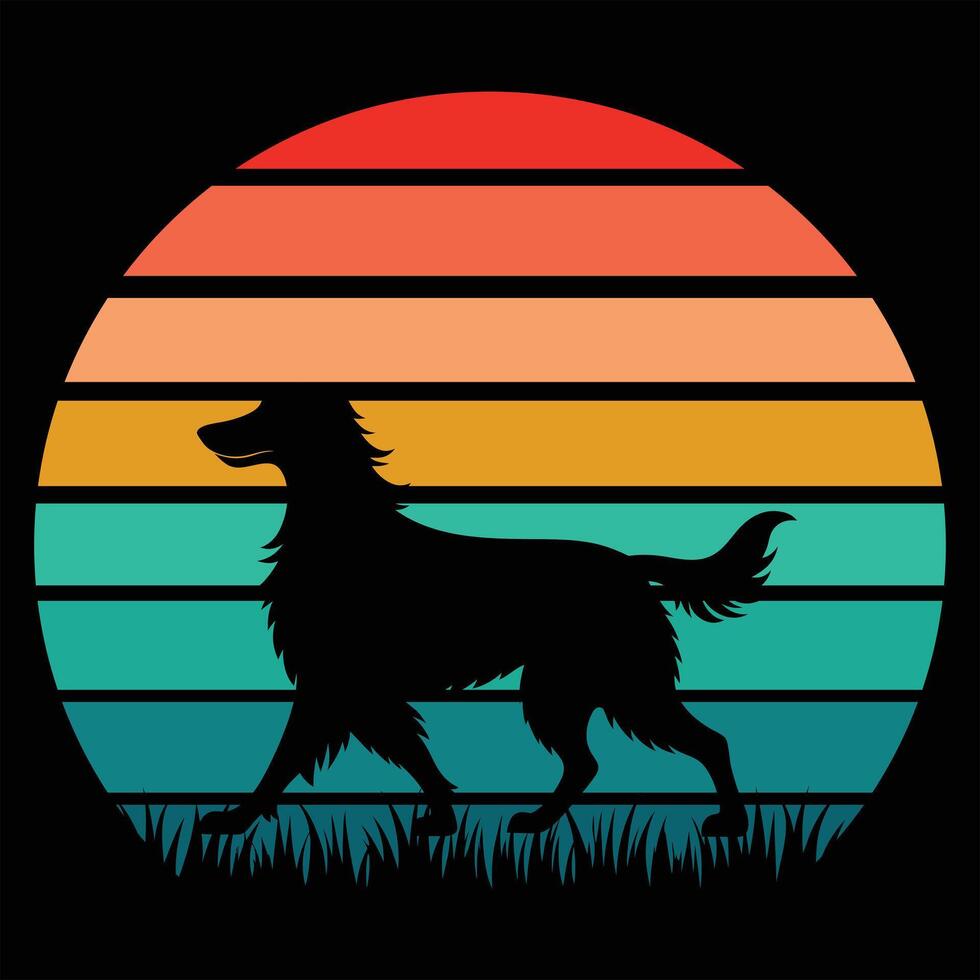 Retro Illustration of Irish Setter Dog and Sunset Vibe vector