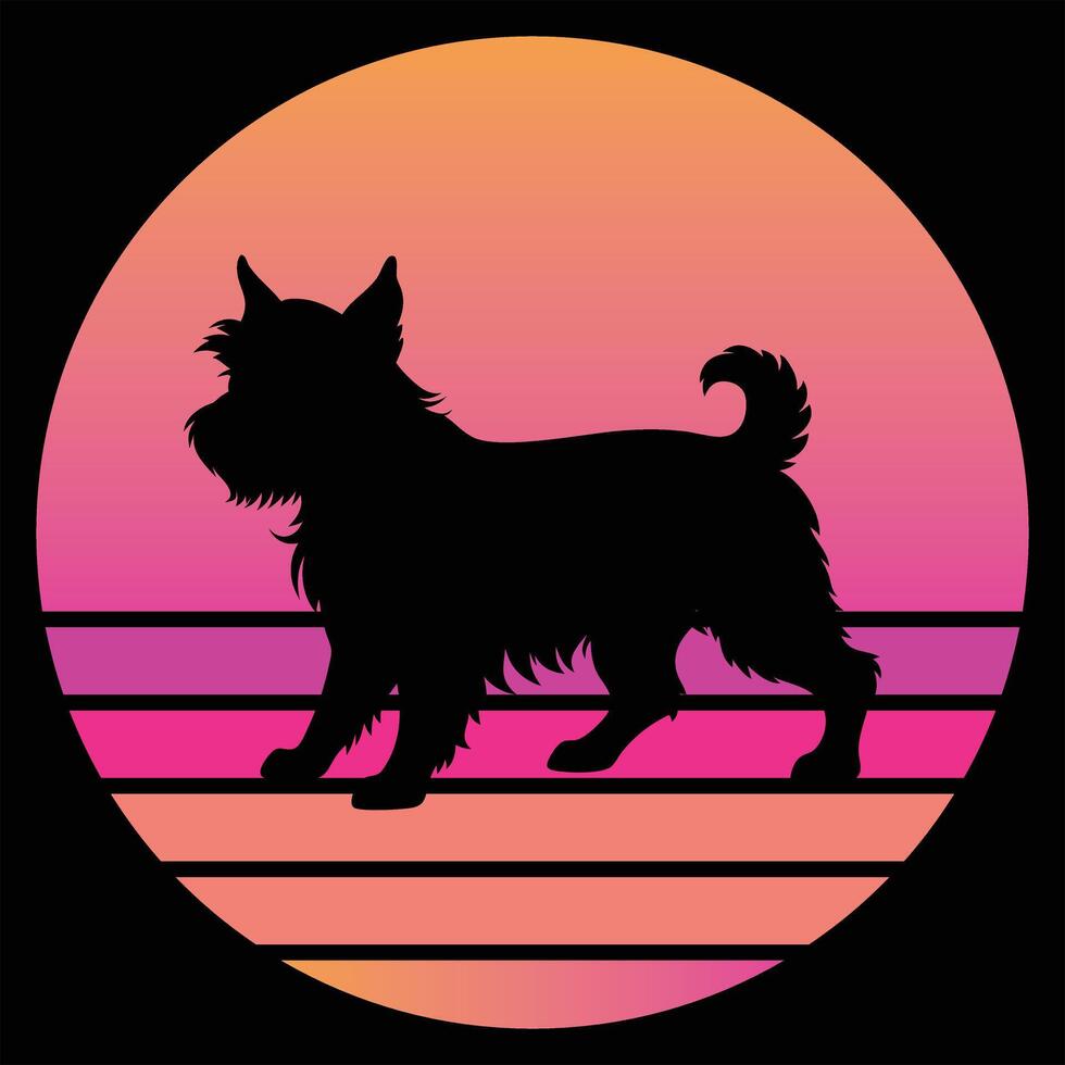 Retro Sunset Featuring Brussels Griffon Dog Silhouette vector