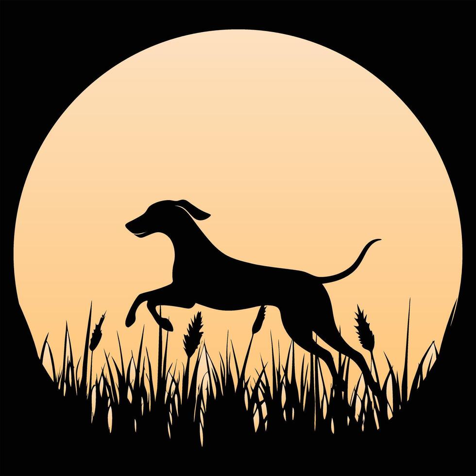 Sunset Retro Silhouette of Redbone Coonhound Dog in the Horizon vector