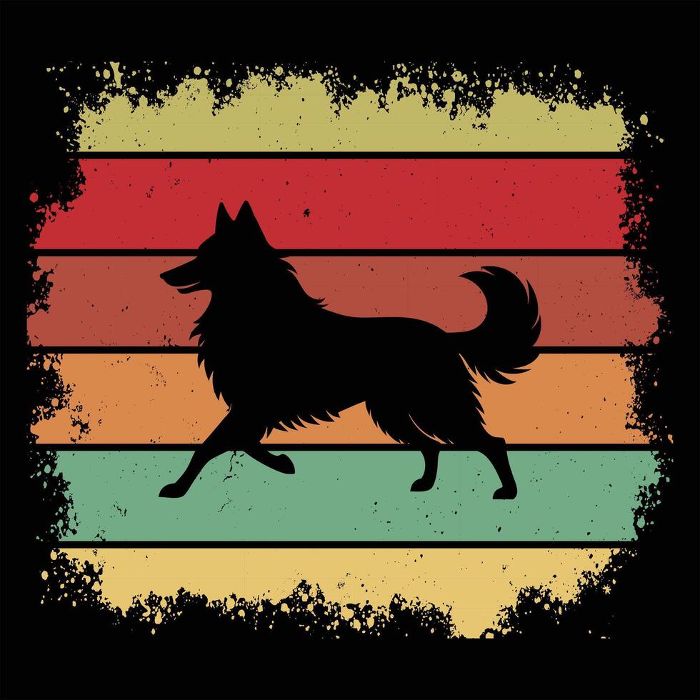 Retro Illustration of Belgian Tervuren Dog and Sunset Vibe vector