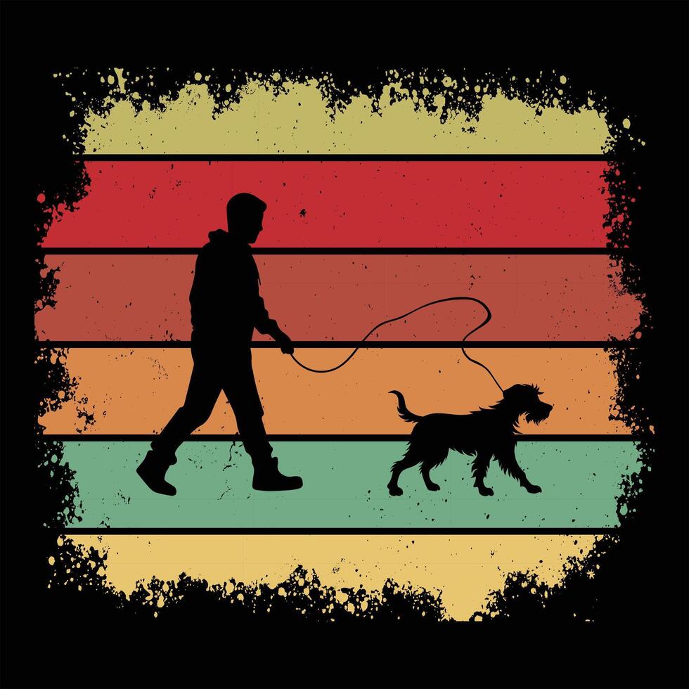 Pastel Horizon Wirehaired Pointing Griffon Dog Silhouette With Sunset vector