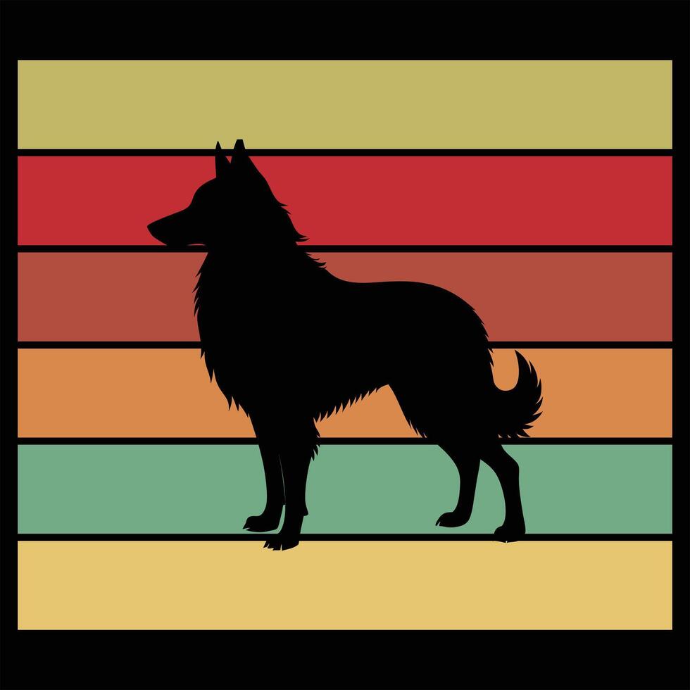 Belgian Shepherd Silhouette Against Retro Sunset Scene vector