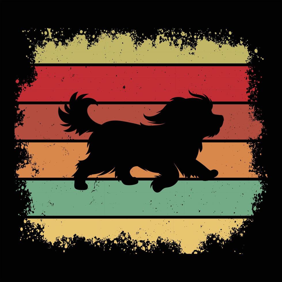 Sunset Illustration with a Retro Lhasa Apso Dog Silhouette vector