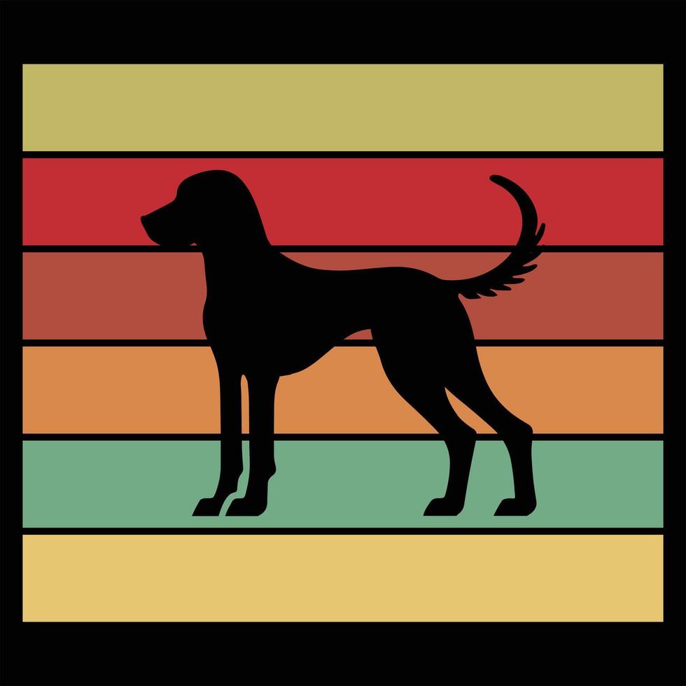 Redbone Coonhound Dog Silhouette with Sunset Retro Glow vector