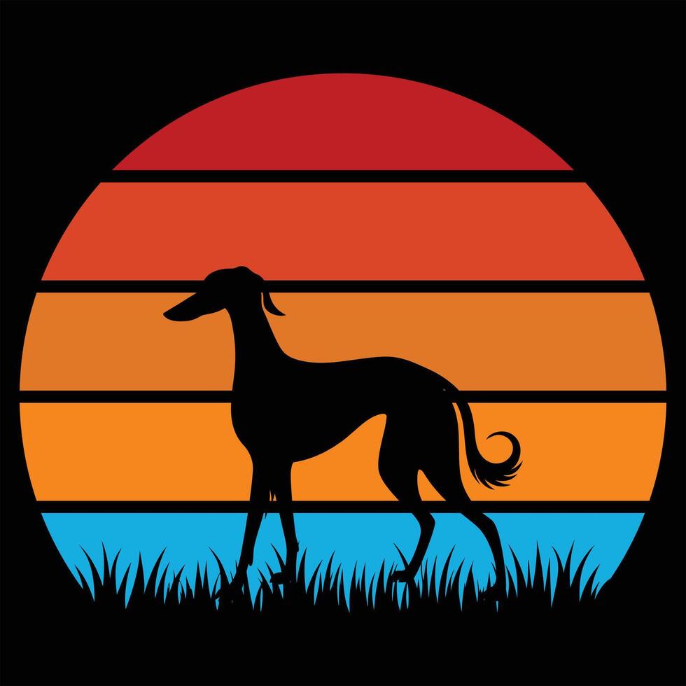 Saluki Dog Silhouette with Sunset Retro Hues vector